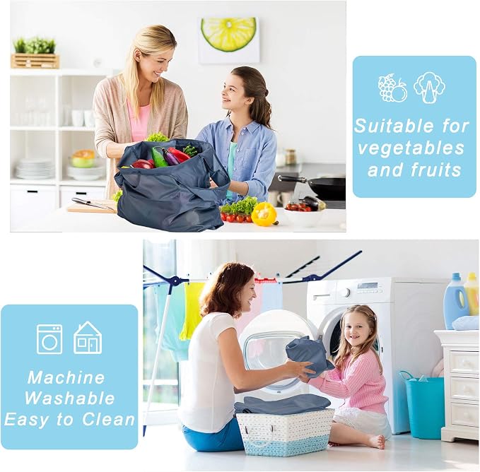 Large Reusable Bags Shopping Washable Foldable 6 Pack Grocery Bags Heavy Duty Lightweight Folding Gift Tote Bags Durable Polyester Gray - Image 6