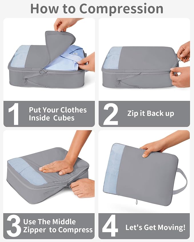 Compression Packing Cubes 11pc Set, Expandable Travel Organizers for Suitcases & Carry Ons, Durable Luggage Packing Bags for Travel Essentials Gray - Image 8