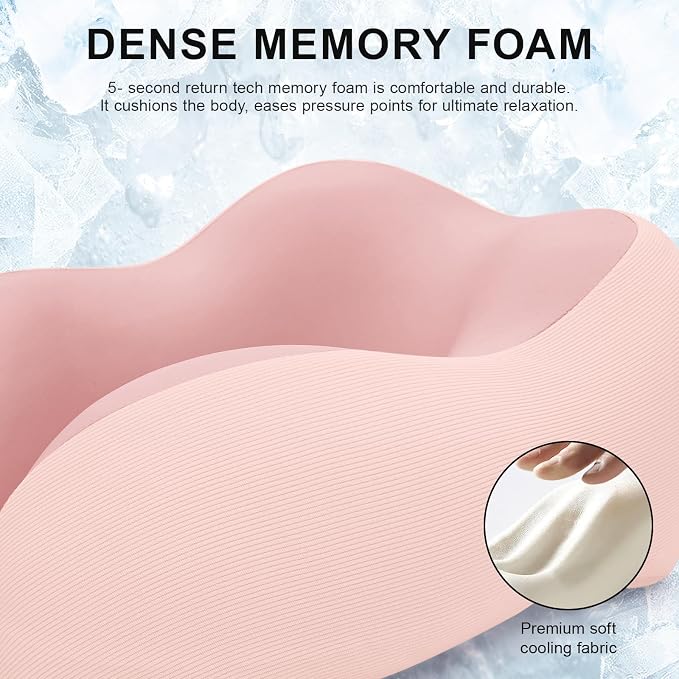urnexttour Travel Pillow for Airplane Memory Foam Neck Pillow, Soft & Support Travel Pillow for Travelling, Sleeping Rest, Car, Train and Home Use (Pink) - Image 4