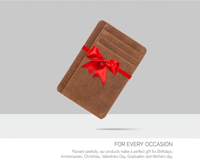 Leather Slim Minimalist RFID Blocking Front Pocket Wallet, Dark Cognac - Image 6