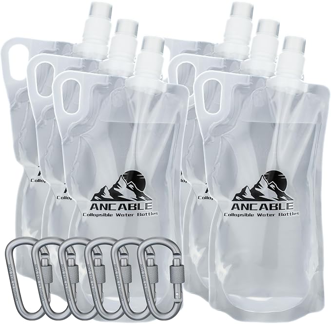 Ancable 33oz Collapsible Water Bottles, 6-Pack Reusable Travel Foldable Water Bottles for Hiking Camping Running Bike, BPA-Free Water Bottle by Ancable