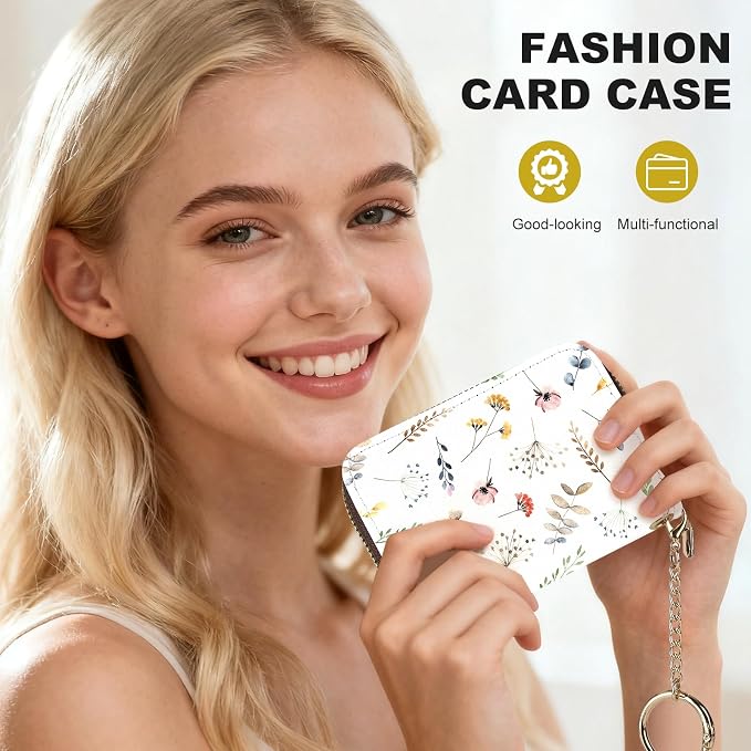 Credit Card Holder for Women,Small Rfid Wallet with Keychain Zipper,Cute PU Leather Card Case Wallet，Accordion Credit Card Wallets Gift,Colorful Floral Print - Image 6