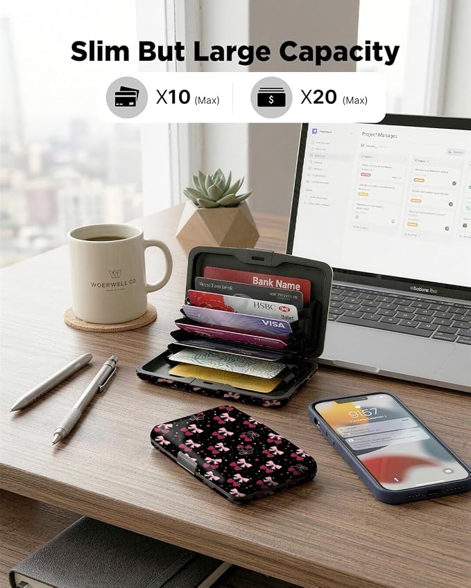 Maicican RFID Blocking Aluminum Credit Card Holder | Slim Metal Wallet for Women & Men, Business Card Case for Travel, Fits Front Pocket, Card holder wallet - Cherry - Image 5