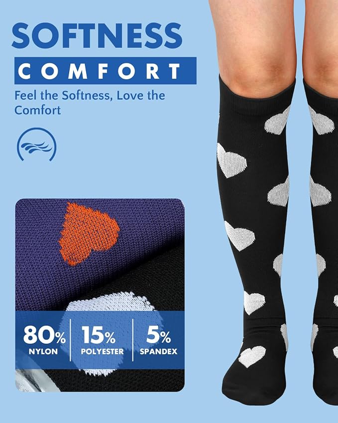 Compression Socks for Women 15-20 mmHg, 2 Pairs | Graduated Support, Knee High Fit, Polyester Stretch, Circulation Comfort, Nurses, Travel, Athletes, Flight, Daily, Patterned - Image 5
