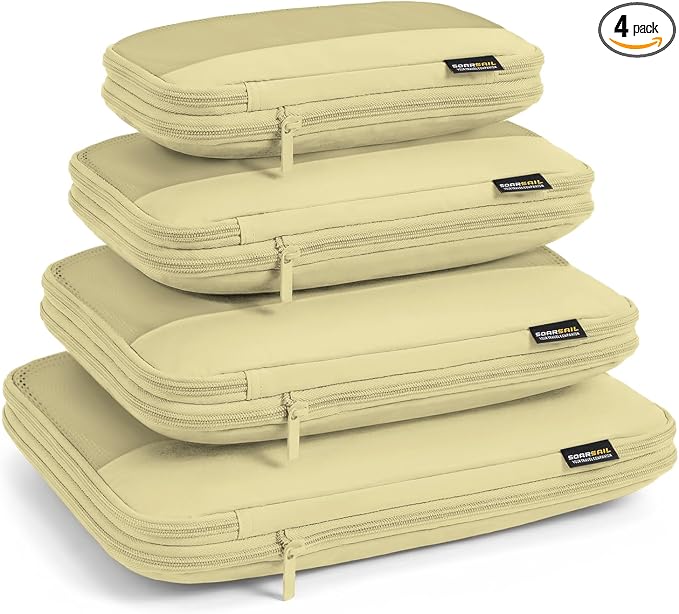 4 Piece Compression Packing Cubes for 3–7 Day Travel, Space Saving Travel Organizers with Breathable Mesh, Double-Zipper Packing Cubes for Carry-On & Suitcases (Yellow) by SOARSAIL