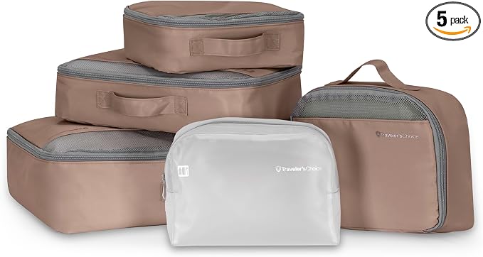 Traveler's Choice Cloverland Packing Cubes, 5-Piece Set, Light Beige by TravelersChoice