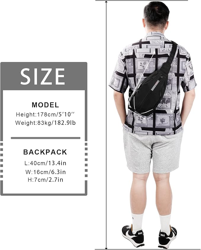 WATERFLY Small Crossbody Sling Backpack Anti Theft Backpack for Traveling Chest Bags for Men&Women Multipurpose Casual Daypack Hiking Shoulder Bag (Black) - Image 6