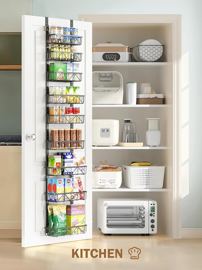 Delamu Adjustable Narrow Over the Door Pantry Organizer, 9-Tier Metal Pantry Organization and Storage for Kitchen, Hanging Spice Rack Seasoning Shelves, Cabinet Door Organizer for Easy Install, 12.5" - Image 8