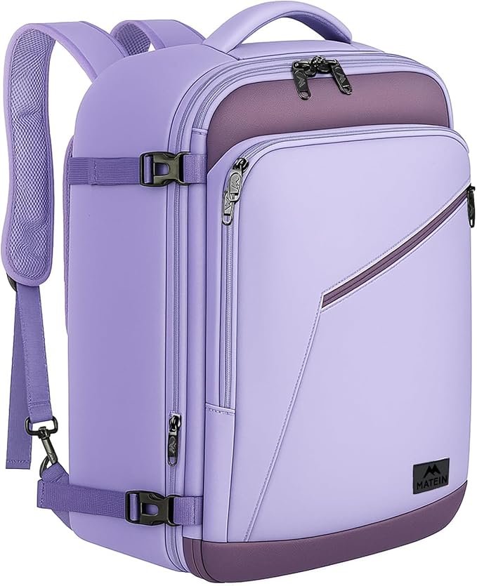 MATEIN Travel Backpack, Carry on Backpack with Detachable Shoulder Straps | Personal Item Bag for Traveler, Large Capacity, Water Resistant, Traveling Essential for Women Men Teacher Nurses, Purple by MATEIN