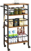 IBUYKE Slim Rolling Storage Cart, Kitchen Cart Utility Shelving UTMJ065H | 4-Tier, with Lockable Wheels,Handle&6 Hooks, 7.9" wide,for Kitchen, Laundry, Bathroom, Rustic Brown by IBUYKE