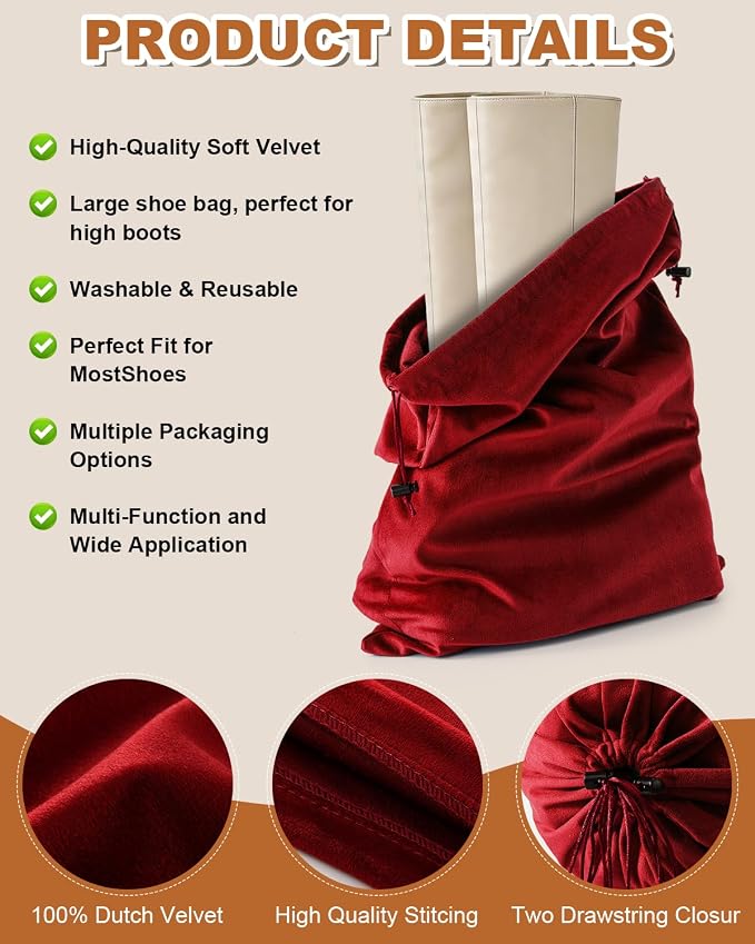 4 Pcs Shoe Bags for Travel, Large Boot Bag, Rio Red, 21.2x13.3 Inch | Washable & Reusable Travel Shoe Bags, Dustproof Shoe Bags with Drawstring Closure, Suitable for Travel, Home Storage - Image 2