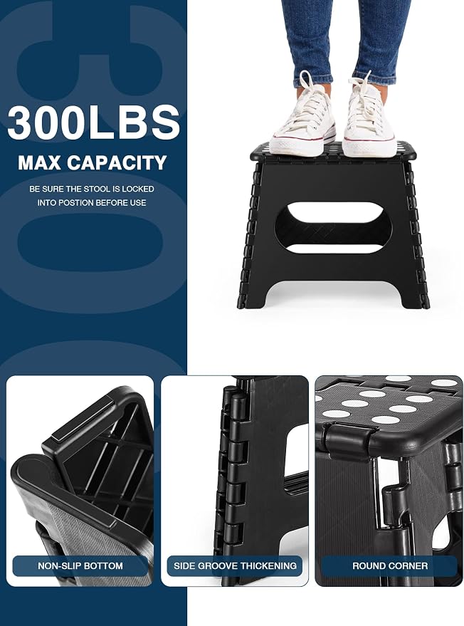 Dyforce Kids Step Stool 11 Inch, 300lbs Folding Step Stool for Adults | Toddler Step stool Black,Anti-slip Heavy Duty with Carry Handle, Lightweight Foldable Stool for Bathroom Kitchen Bedroom - Image 6