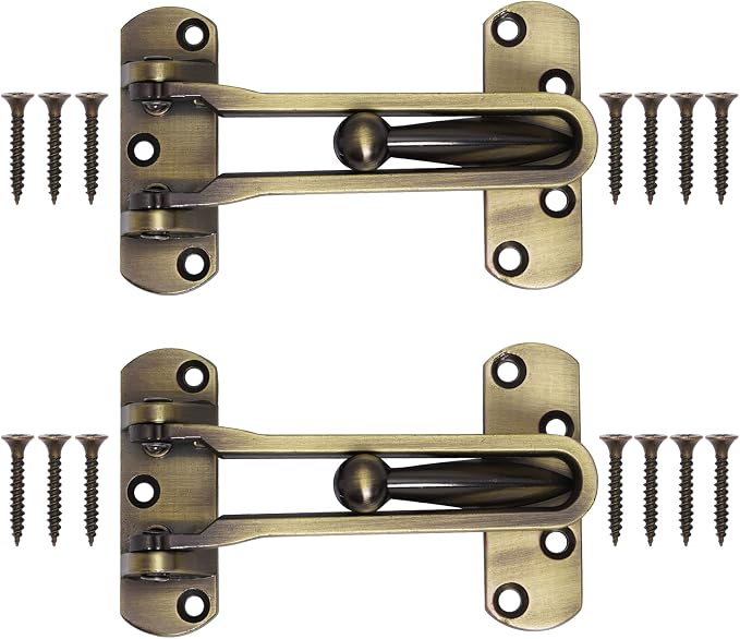 Topbuti Home Security Door Lock, 2 Pack Latch Guard Clasp Front Door Locks for Kids, Home Reinforcement Lock for Swing-in Doors, Hotel Door Latches, Thicken Solid Aluminium Alloy (Antique Brass) - Image 3