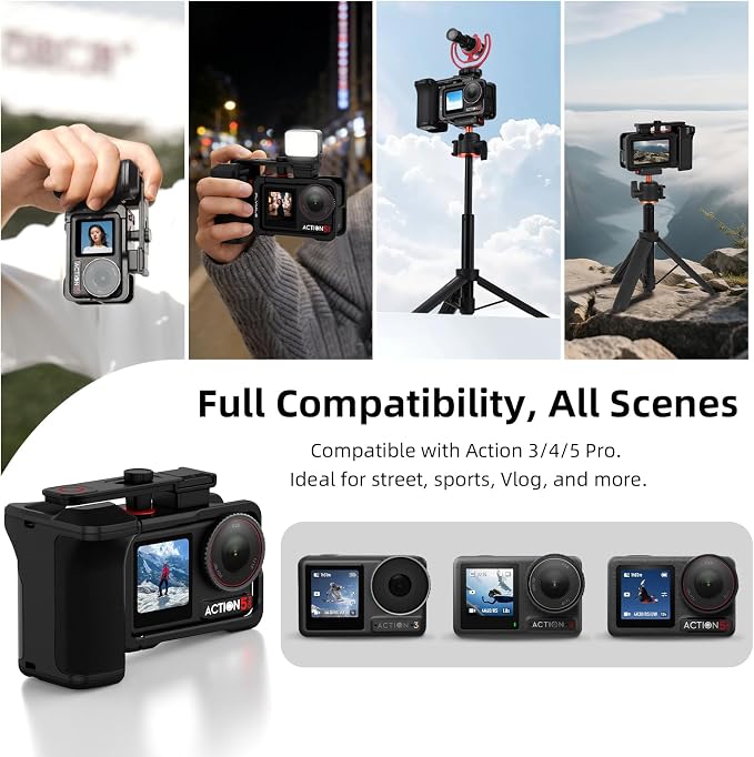 Grip Kit for DJI Action 5 Pro 4 3 (with Cage), Handle Holder Bundle Expansion Mount with Shutter Button, Quick Release Adapter, Cold Shoe for DJI Osmo Action 5 Pro 4 3 Accessories - Image 2