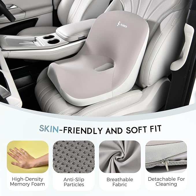 Car Seat Cushion and Lumbar Support Pillow, Larger Memory Foam Seat Cushion, Ergonomic L-Shaped Design Cushion for Back Pain Relief, Non-Slip Driving Cushion for Car, Office, Truck, Wheelchair-Gray - Image 5