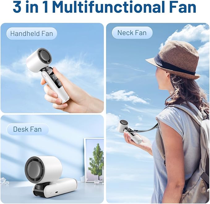 Lerat Portable Handheld Turbo Fan, 5 High-Speed Wind, Battery Operated, Up to 12H Runtime, 3 IN 1 Hand Fan with LED Display & Flashlight, Personal Cooling Fan for Travel, Outdoor, Beach Essentials - Image 4