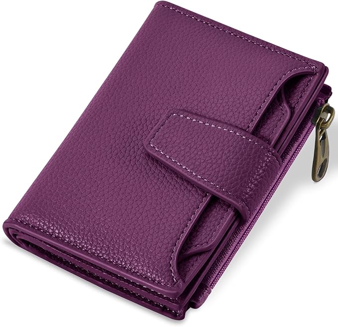 Small Wallet Women RFID Blocking Soft Leather Bifold Compact Card Holder Wallet for Women with Zipper Coin Pocket 4 ID Window by Airkit
