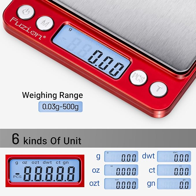 Fuzion Digital Scale .01 Gram Accuracy, 500g Small Kitchen Food Scales | 2 Trays Included for Jewelry, Gold, Herb, Powder, Spice, Coffee, Coin - Weight Gram and Oz - Image 2