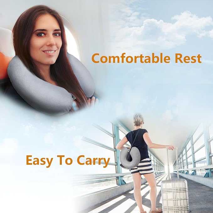 Travel Pillow, Memory Foam Neck Pillow for Traveling Winter Summer, U Shape Neck Pillow Airplane Portable Flight Pillow Adult Travel Neck Pillow for Plane Train Car Home Office - Grey - Image 6
