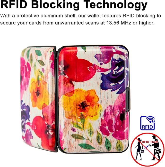 Credit Card Holder, Metal Card Wallet RFID Blocking Mini Slim Aluminum Business Hard Card Case for Women Men (A Watercolor Flowers) - Image 3