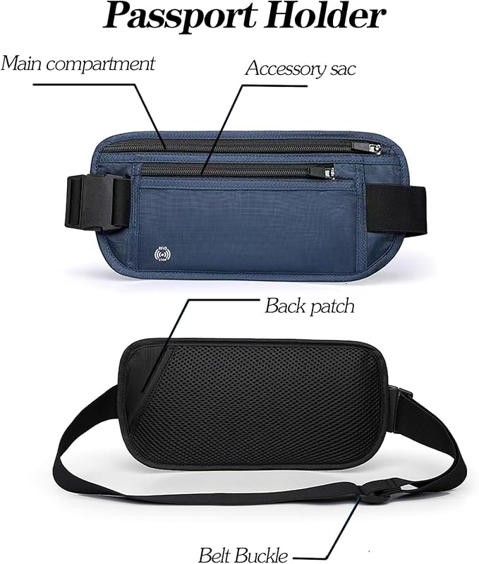 Blue Hidden Money Belt for Travel for Men, Waist Wallet Anti Theft, RFID Passport Holder For Travel Men Or Women, Money Pouch, RFID Passport Holder - Image 3