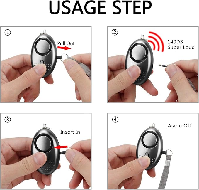 Personal Alarm for Women, 5Pcs 140dB Self Defense Keychain LED Light | Personal Safety Alarm with LED Light Panic Button for Women Kids and Elders (Black, Silver, Purple, Gold, Blue) - Image 3