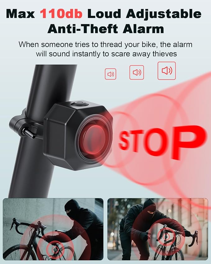 Max 110dB Bike Alarm,Bike Alarms For Ebikes Rechargeable Motorcycle Alarm With Remote,7 Levels Sensitivity Bicycle Alarm, Anti Theft Bicycle Alarm& Ebike Alarm For Car Motorcycle Scooter Ebike - Image 2