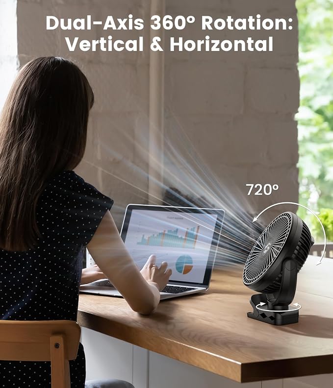 8" Clip on Fan, 20000mAh Rechargeable Fan Battery Portable, Strong Airflow | 3 Speeds, USB Fan Small Desk Fan Personal Quiet Fan for Office, Stroller, Bedroom, Camping, Gifts for Men - Image 7