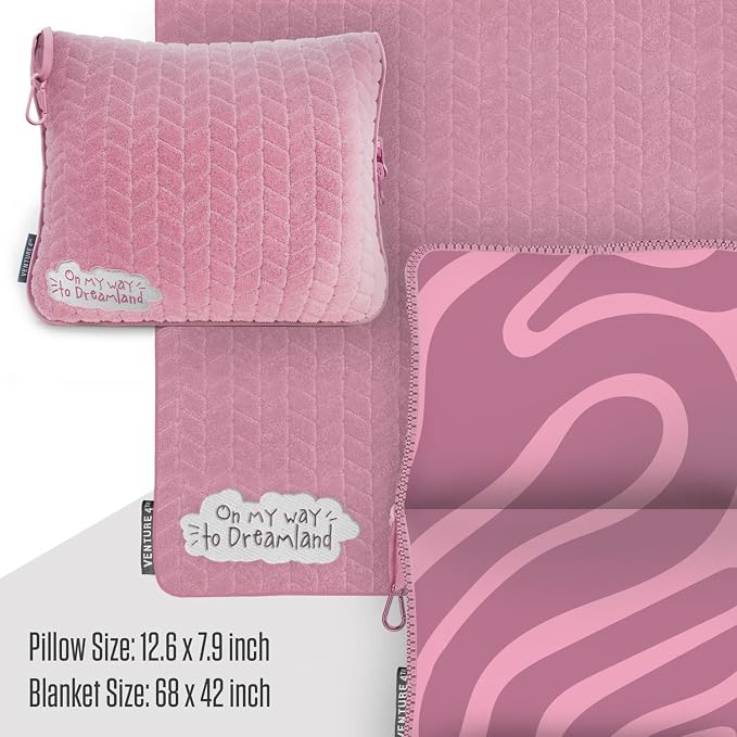 VENTURE 4TH Travel Blanket Pillow, 2-in-1 Soft Plush - Pink | 68"x42" ultra-soft micro plush Blanket. Folds into portable Pillow Case with Travel Sleeve & Clip. Lint-free, no shedding. - Image 2