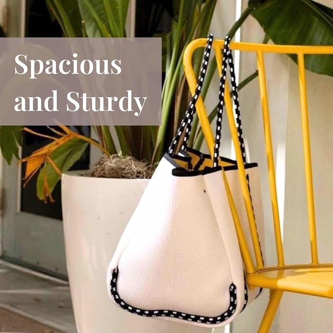 POPUPS Large Neoprene Tote Bag for Women - Everyday Designer Handbag for Travel Work and Beach with Pockets and Zipper Pouch - Image 5