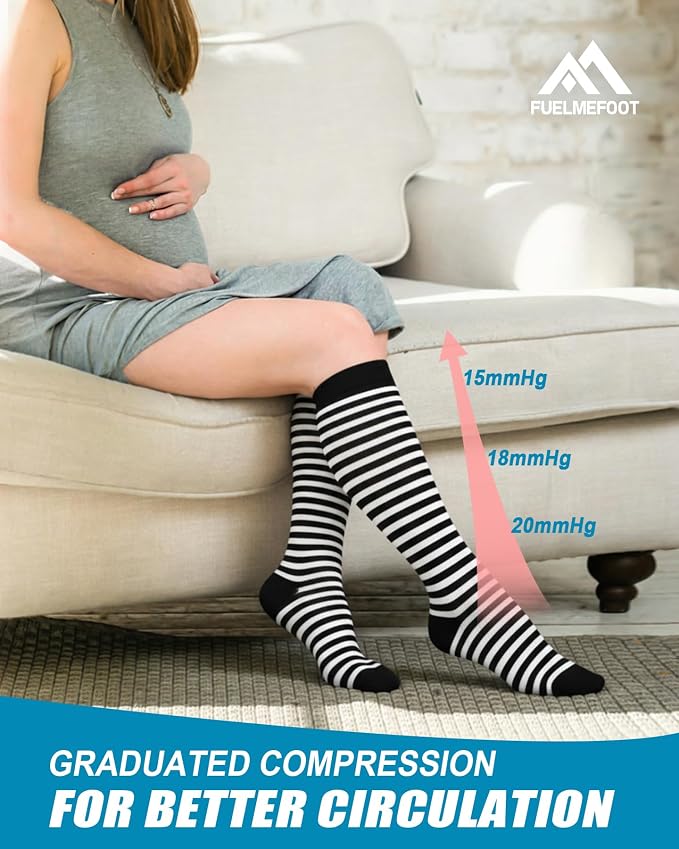 6 Pairs Compression Socks for Women & Men 15-20mmHg Knee High Socks | Graduated Compression Socks Supports Circulation, Ideal for Nurses Pregnancy, Travel, Flying, Running & Daily Wear - Image 4