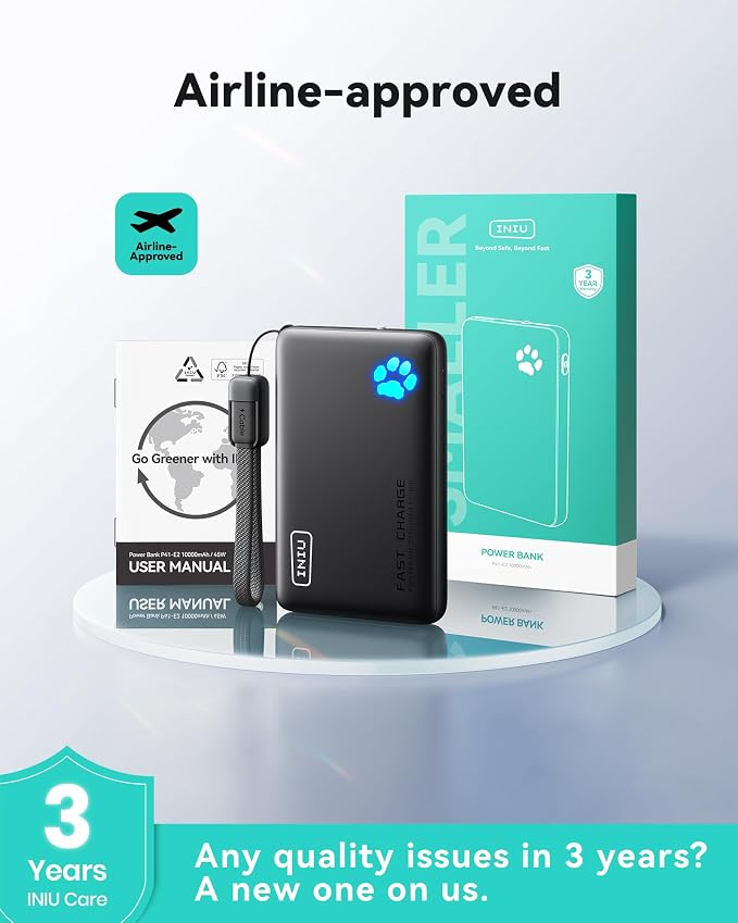 INIU 45W Fast Charging Portable Charger, Smaller 10000mAh Travel Power Bank | Flight-Safe, Detachable USB C Cable, Travel Essential, External Battery Phone Pack for iPhone 17 Samsung S26 iPad etc - Image 7