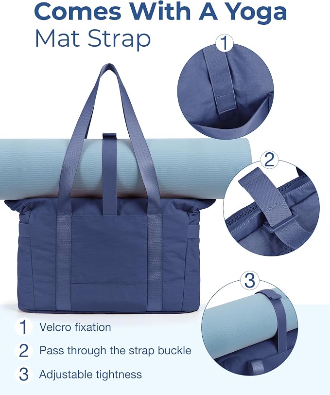 BAGSMART Tote Bag for Women, Lightweight Tote Bag with Yoga Mat Strap, Quilted Shoulder Bag Handbag for Daily, Work, Gym - Image 4