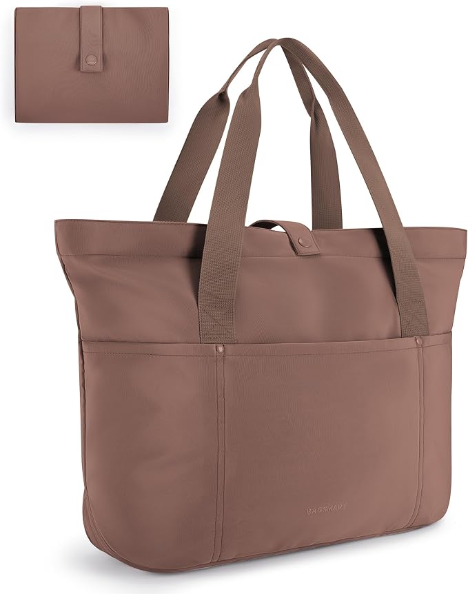 BAGSMART Tote Bag for Women, Foldable Tote Bag With Zipper Travel Shoulder Bag Handbag for Work by BAGSMART