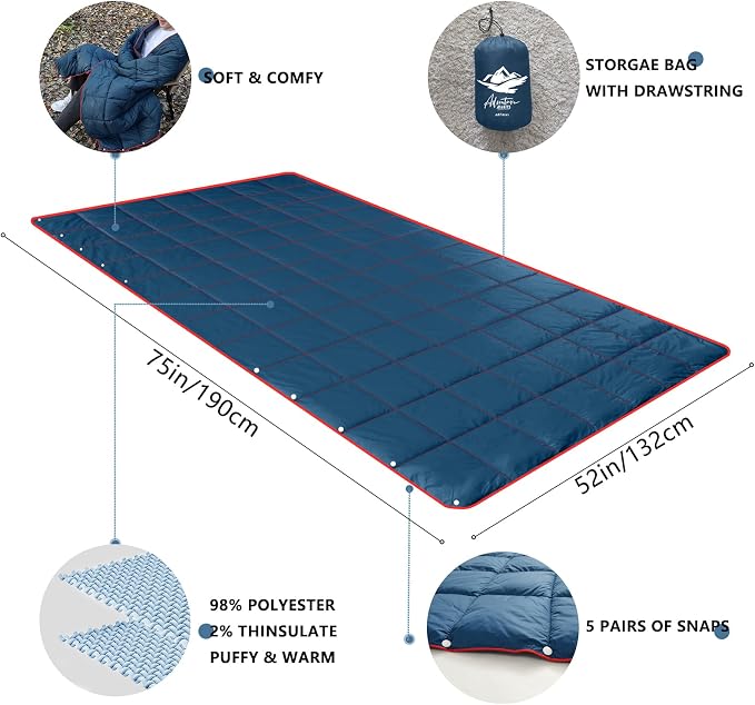 Camping Blanket,Lightweight Puffy Blanket Packable Down Alternative Throw Blanket Waterproof Windproof for Outdoors, Travel, Beach, Airplane, Hiking - Image 3