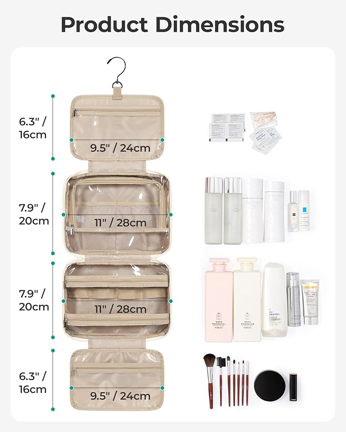 BAGSMART Travel Toiletry Bag for Womne, Hanging Travel Bag for Toiletries, Puffy Makeup Cosmetic Bag Organizer, Carry-on Travel Accessories Essentials, Beige - Image 5