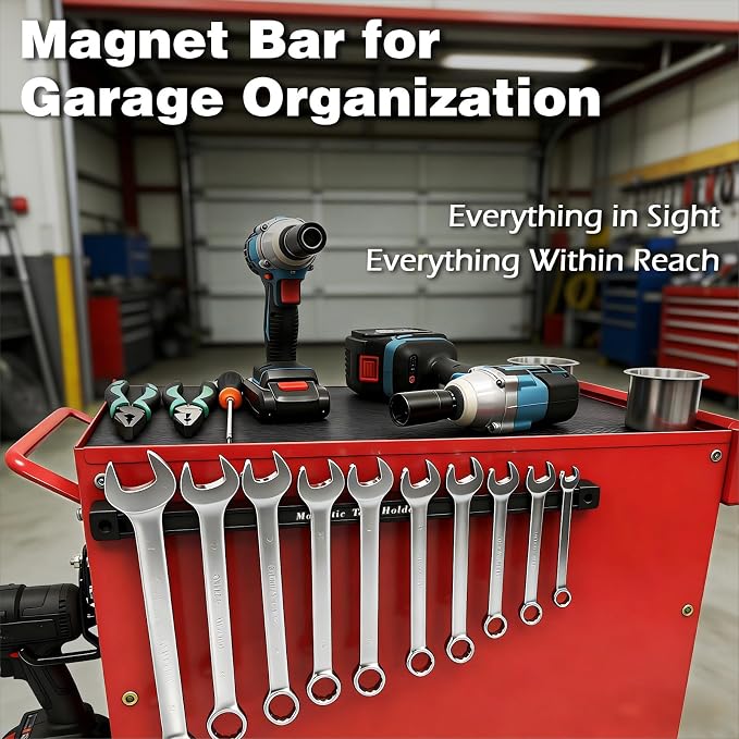 17 Inch Double Sided Magnetic Tool Holder, Heavy Duty Wall Mount Bar with Extra Strong Magnets for Screwdrivers Wrenches Pliers, Magnetic Tool Strips for Garage Workshop or Jobsite (2 Pack) - Image 6