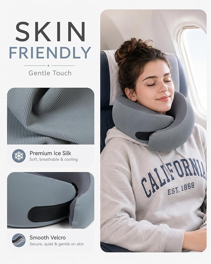 Travel Pillow for Airplane - Memory Foam Neck Travel Pillow with 360° Chin & Neck Support, Dual Raised Sides, Comfortable Breathable Cover, Compact Travel Bag for Long Flights, Car, Train, Sleeping - Image 3