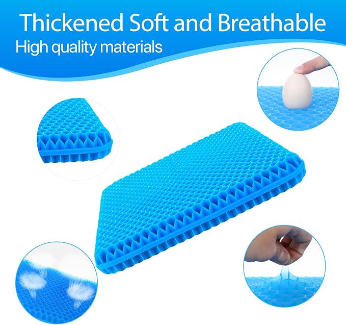 Gel Seat Cushion for Long Sitting, (Thick & Large) Cushion for Wheelchair | Gel Cushion for Office Chair, Soft & Breathable, Chair Cushion, Gel Car Seat Cushion for Hip Pain (Blue Cushion+Black Cover) - Image 3