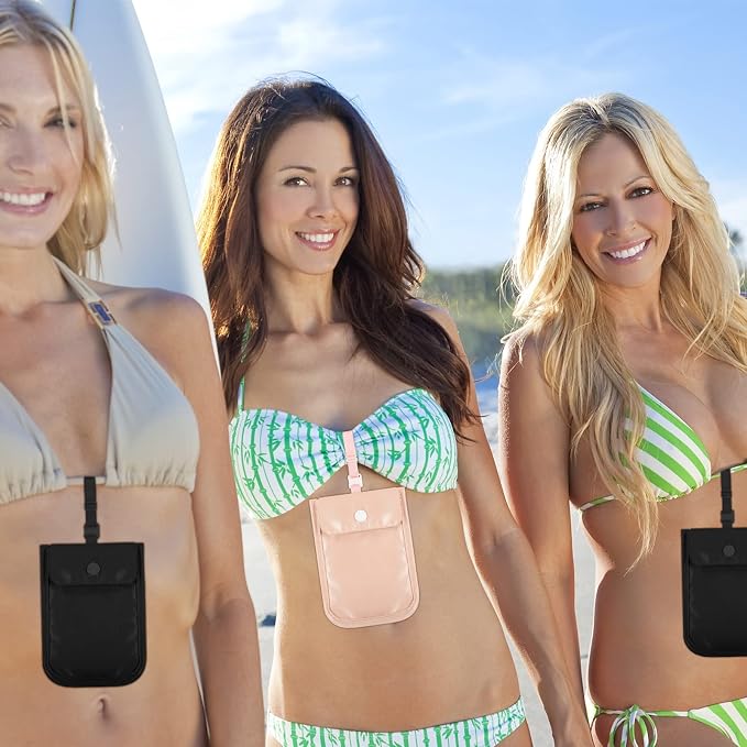 2 Pieces Travel Bra Wallet for Women Hidden Bra Wallet Pickpocket Proof Under Clothes Money Belt Pouch Secret for Passport Money Valuables(5.7 x 4.6 Inch,Black, Pink) - Image 7