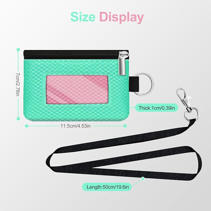 Minimalist RFID Blocking Small Wallet with ID Window,WaterResistant Zip Id Case Wallet with Lanyard Keychain for Cards,Cash,Travel,Women,Men (Mint Green/Pink) - Image 5