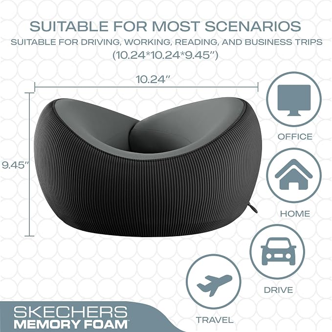 Skechers Men's Memory Foam Neck Pillow, Comfortable & Breathable Travel Pillow,Neck Pillow Airplane for Travel, Car Rides, Home, and Office Use, Ergonomic Design for Men and Women,Black - Image 5