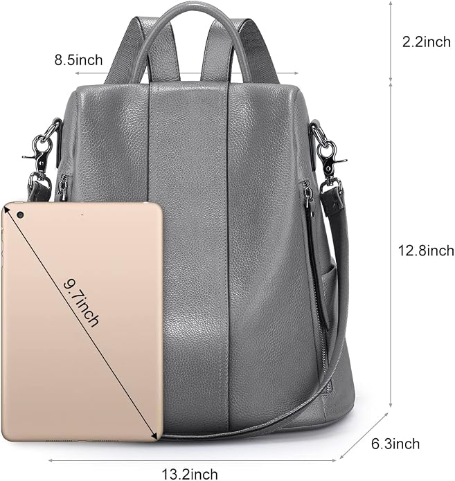 S-ZONE Leather Backpack Purses for Women Antitheft Rucksack Shoulder Bag Medium | Genuine Leather, Medium Fits 9.7-inch Tablet, for Work Travel Daily Commute, Multi Pockets, Adjustable Dual Straps - Image 4