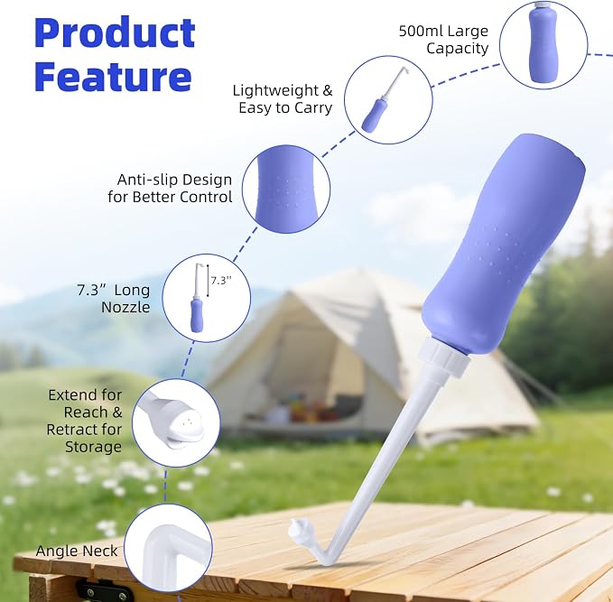 Hibbent Portable Bidet for Travel, Handheld Travel Bidet for Personal Hygiene Care, Personal Cleansing Use, Extended Nozzle, 17oz(500ml) Bathroom Toilet Spray, Purple - Image 2