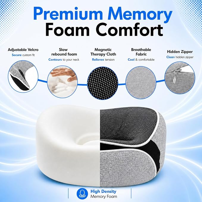 Travel Pillows for Airplanes - Memory Foam Neck Pillow for Sleeping and Travel - 360° Support Airplane Pillow Set with Eye Mask, Earplugs & Luggage Scale, Portable Travel Essentials. Light Grey - Image 4