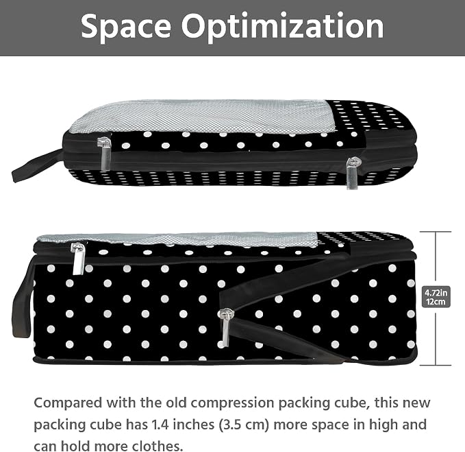 7 Pcs Compression Packing Cubes for Travel, Waterproof Suitcase Luggage Backpack Organizer with Toiletry Bag Travel Essentials for Women/Men-Polka Dots - Image 2