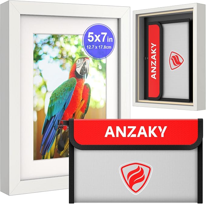 Photo Picture Frame Diversion Safe with Fireproof & Waterproof Money Bag, Valuable Storage, Home Security, Mini Box with Hidden Compartment to Shield your Money, Cash, White 5"x7" by ANZAKY