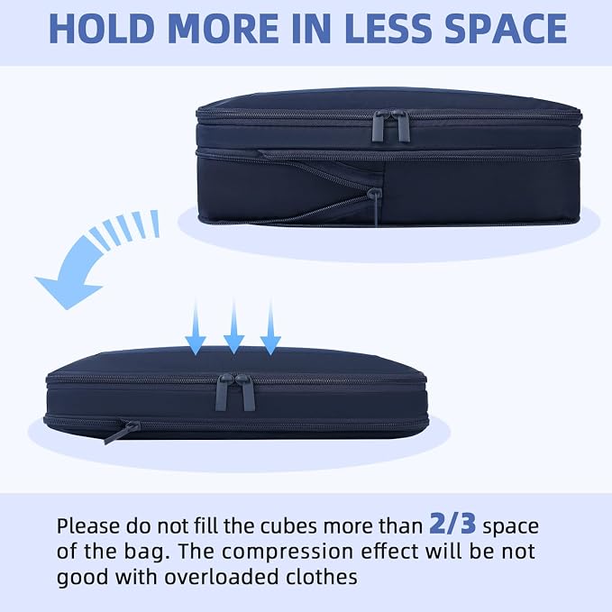BAGAIL 4 Set/6 Set/8 Set Compression Packing Cubes Travel Accessories Expandable Packing Organizers (Square Mesh, 06-Navy) - Image 5