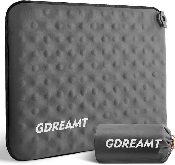Inflatable Seat Cushion, Self-Inflating Memory Foam Stadium Seats Cushion Lightweight & Compact Chair Sitting Pad Airplane Cushion for Long Flight Travel Outdoor Camping Car Bleachers Office by GDREAMT