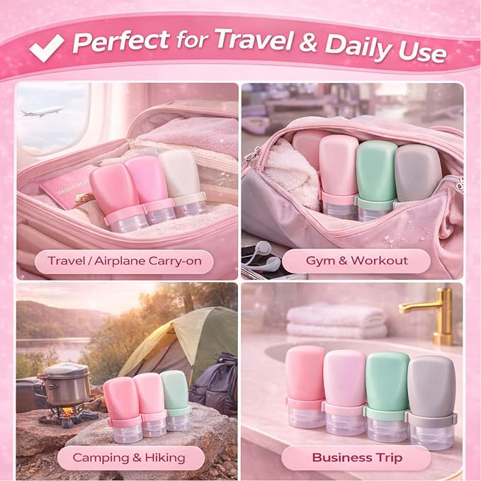 2 oz Travel Bottles, Leakproof Silicone Squeeze Bottle Mini Travel Size Container for Toiletries Lotion Shampoo and Conditioner Liquid Salad Dressing to go Condiment, TSA Approved, 4 Pack - Image 7